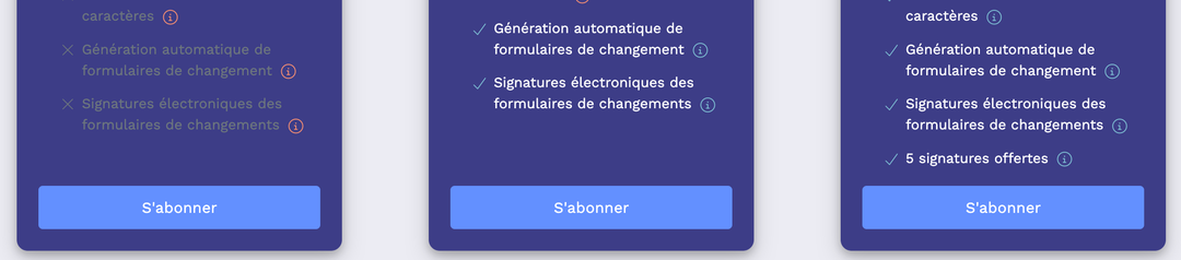 Bas des cartes des formules : bouton S'abonner sous chaque formule